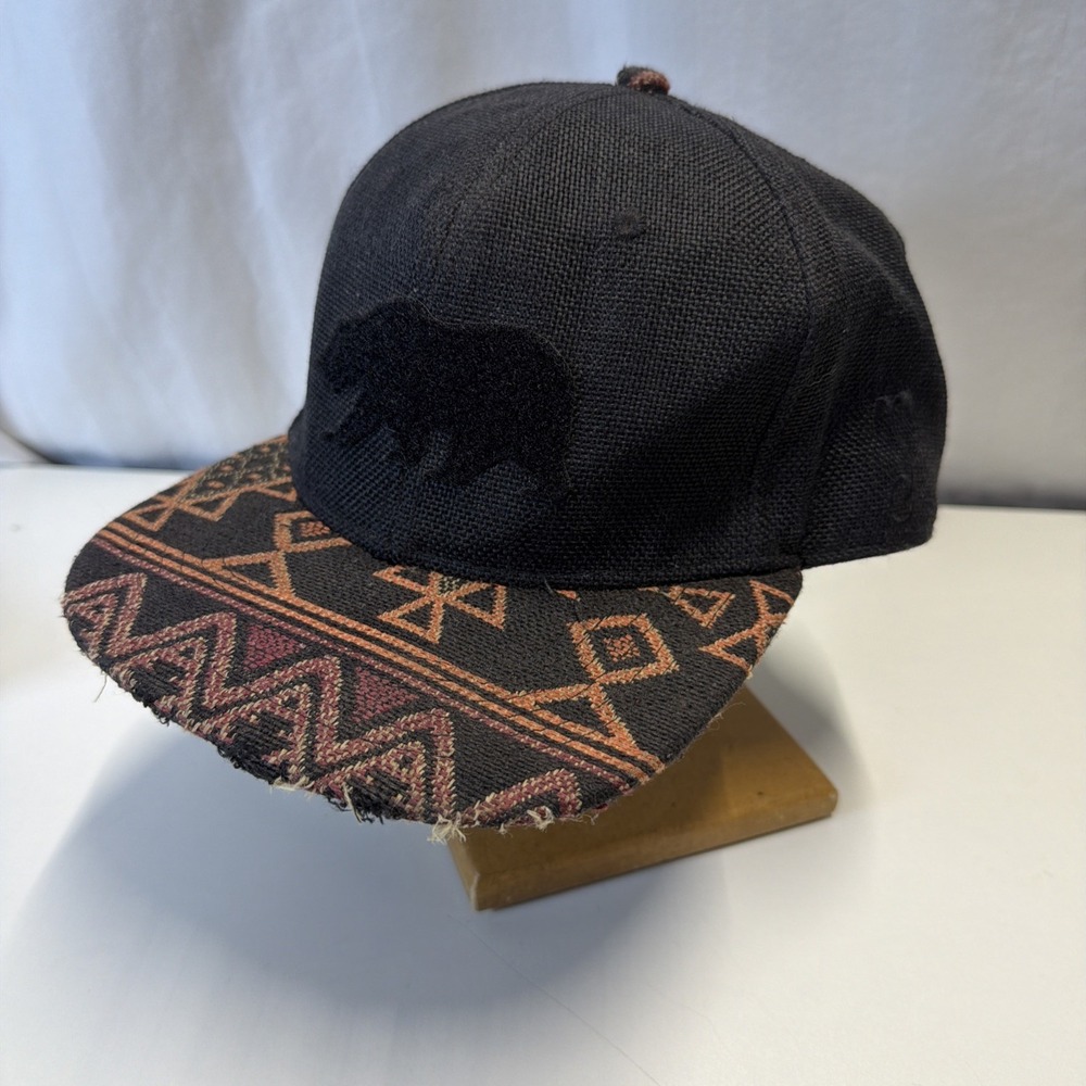 Grassroots California Bear Patch Hat Black Adjustable Cap Aztec 7 3/8 Fitted Ltd